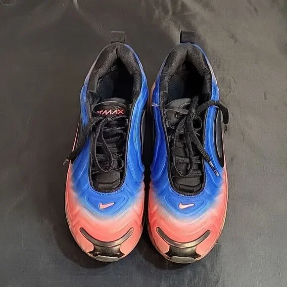 NIKE AIR MAX 720 GS BLACK RACER BLUE LACE-UP CLOSURE SNEAKER G1 - Picture 3 of 15